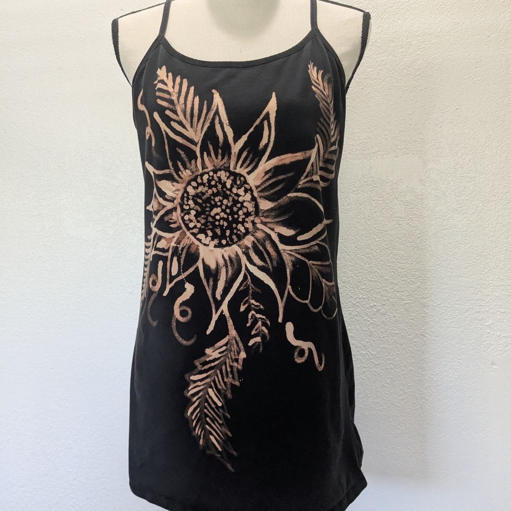 Maurices Black Cotton Blend Top With Bleach Art Sunflower Sz XL - Picture 3 of 14